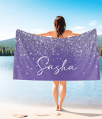 Silver Glitter Personalized Beach Towel Personalized Name Bath Towel Custom Pool Towel Beach Towel With Name Outside Birthday Vacation Gift 17030400 - DiyGiftly