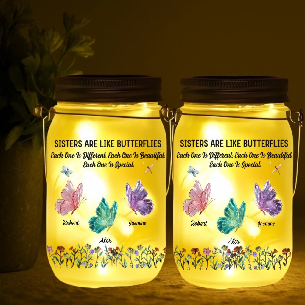 single color warm light mason jar light custom name gift for sister