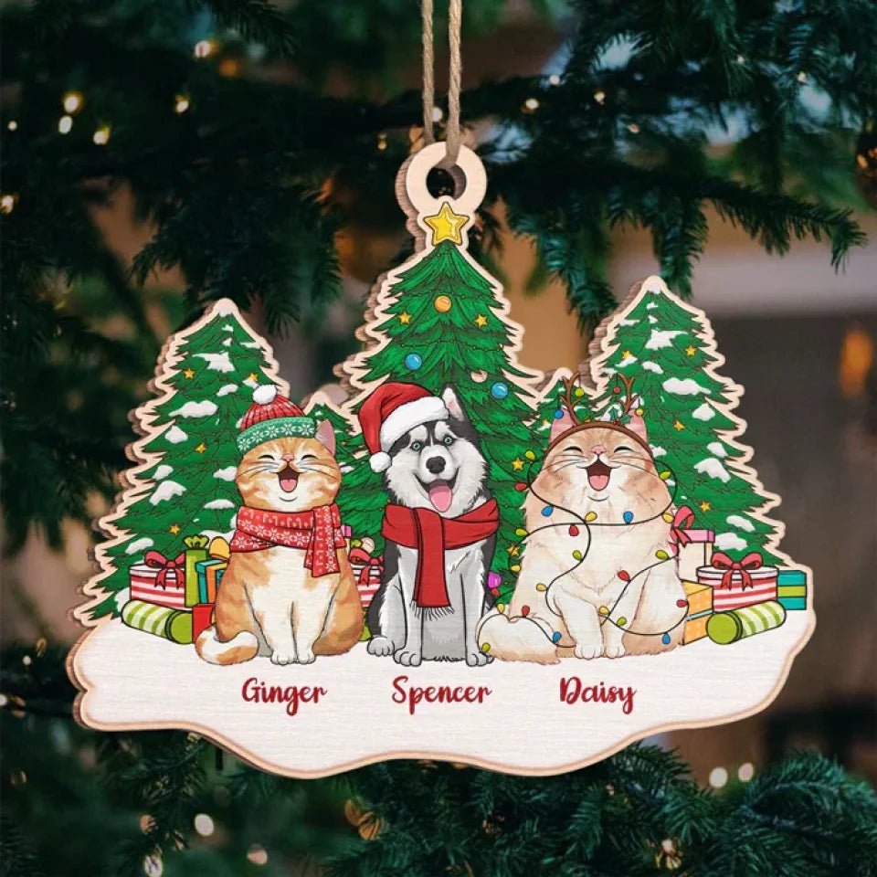 Sitting On Snow Christmas Tree - Dog & Cat Personalized Custom Ornament - Wood Unique Shaped - Christmas Gift For Pet Owners, Pet Lovers 664702 - DiyGiftly