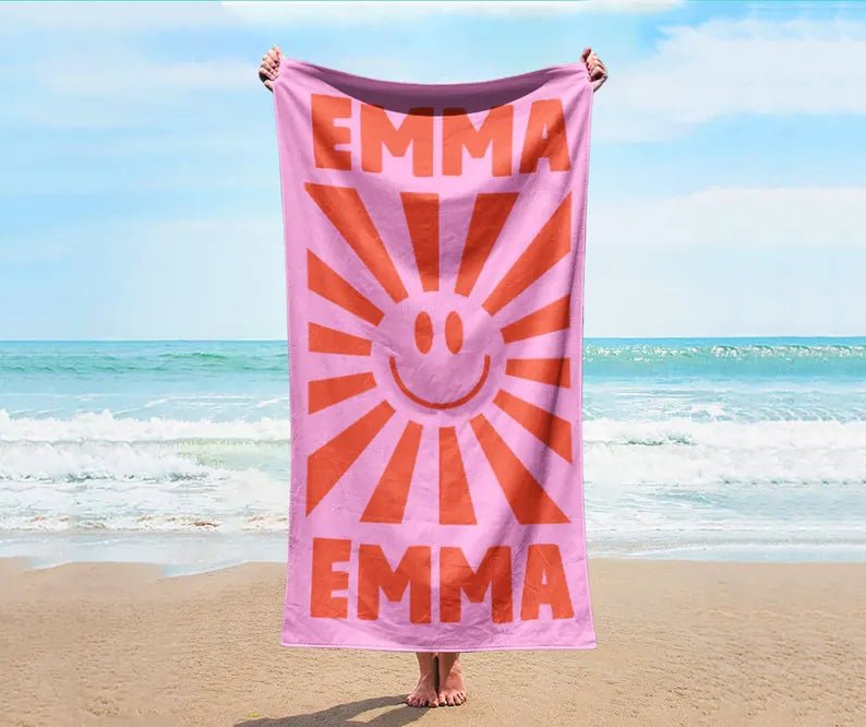 Smile Face Personalized Beach Towel Personalized Name Bath Towel Custom Pool Towel Beach Towel With Name Outside Birthday Vacation Gift 90870272 - DiyGiftly