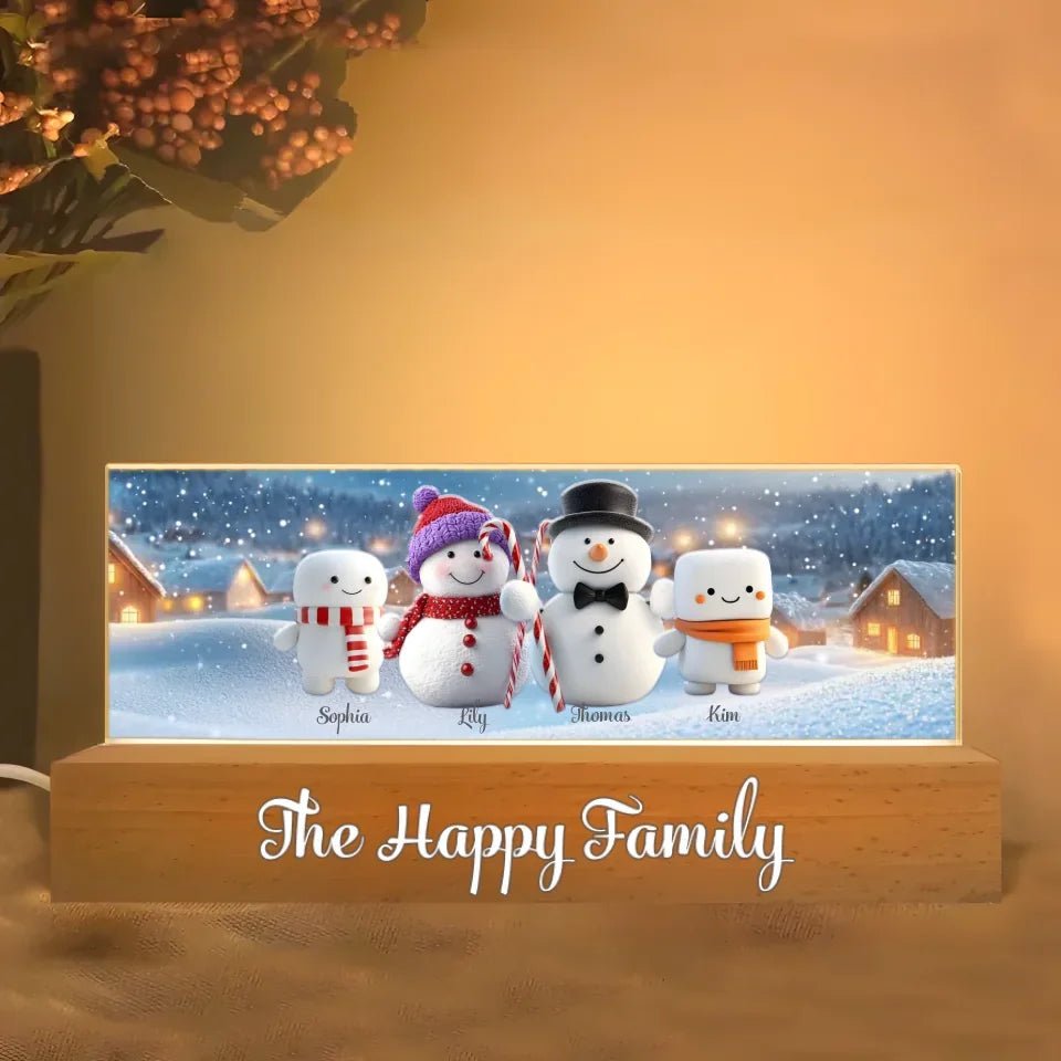 snowman family forever custom name wooden acrylic led night light for cozy corners