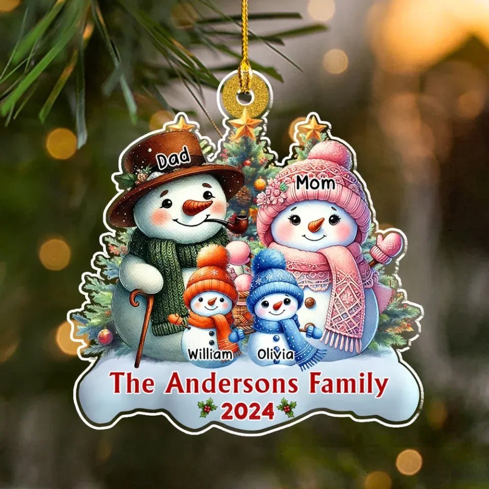 Snowman Family Version - Personalized Custom Acrylic Ornament 718836 - DiyGiftly