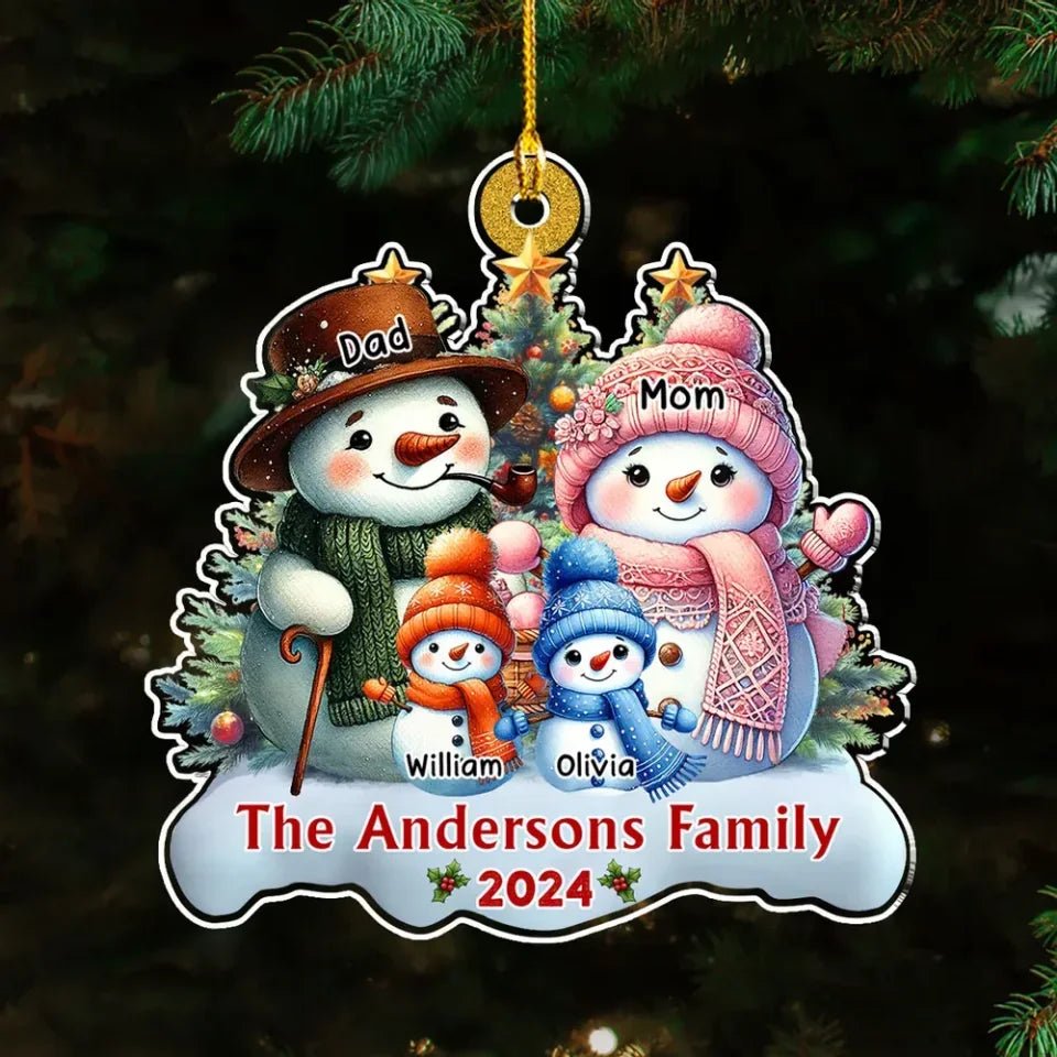 Snowman Family Version - Personalized Custom Acrylic Ornament 718836 - DiyGiftly