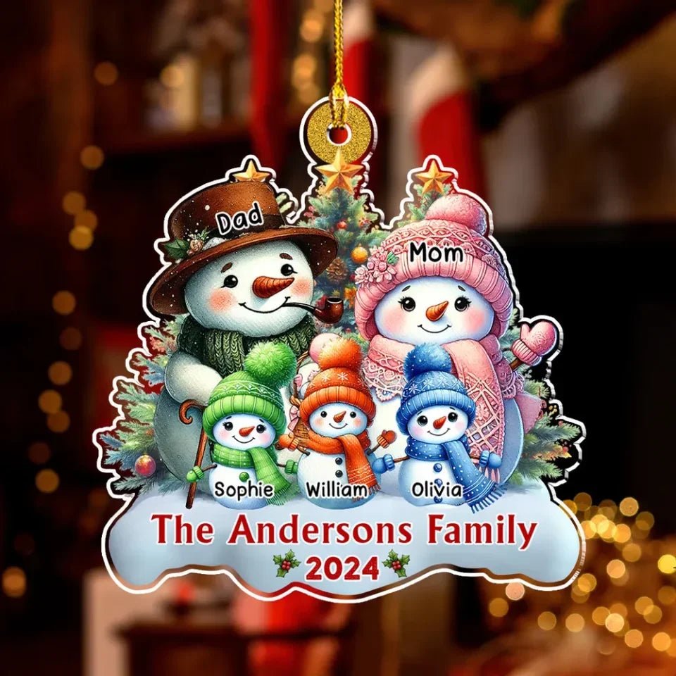 Snowman Family Version - Personalized Custom Acrylic Ornament 718836 - DiyGiftly