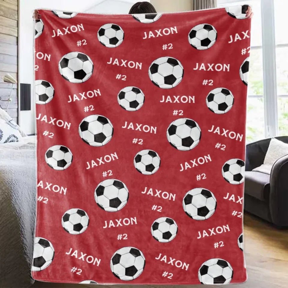 Soccer Balls and Repeating Name Blanket Personalized - Gift for Soccer Players - Team Gift 752007 - DiyGiftly