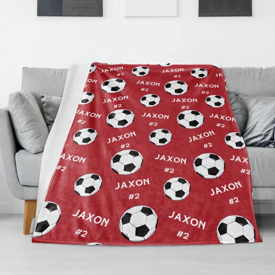 Soccer Balls and Repeating Name Blanket Personalized - Gift for Soccer Players - Team Gift 752007 - DiyGiftly