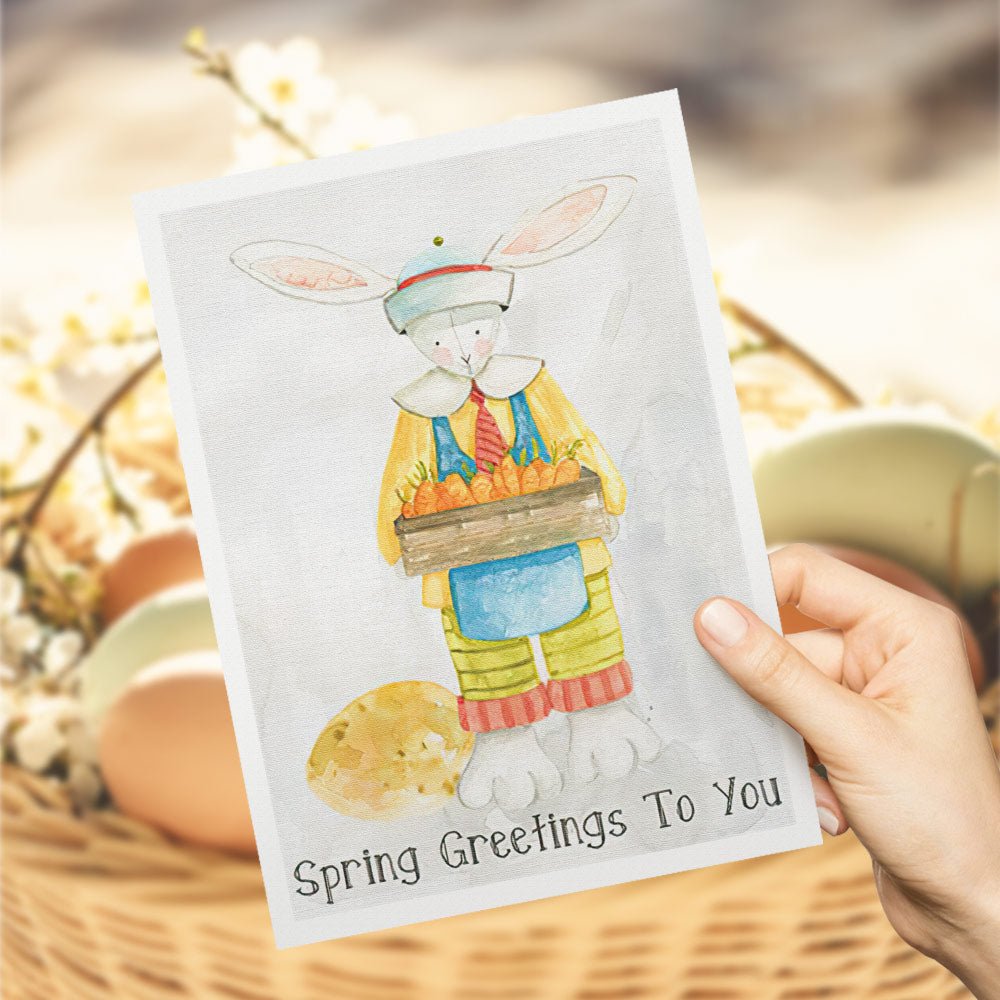 Spring Greetings to You Gift Card – Bunny with Carrot Basket Easter Greeting Card - DiyGiftly