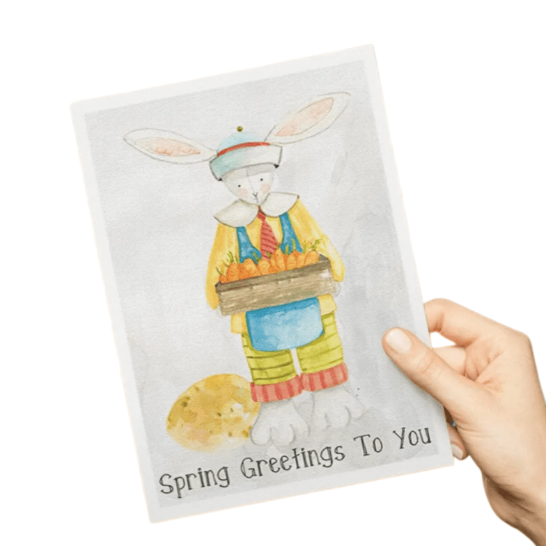 Spring Greetings to You Gift Card – Bunny with Carrot Basket Easter Greeting Card - DiyGiftly