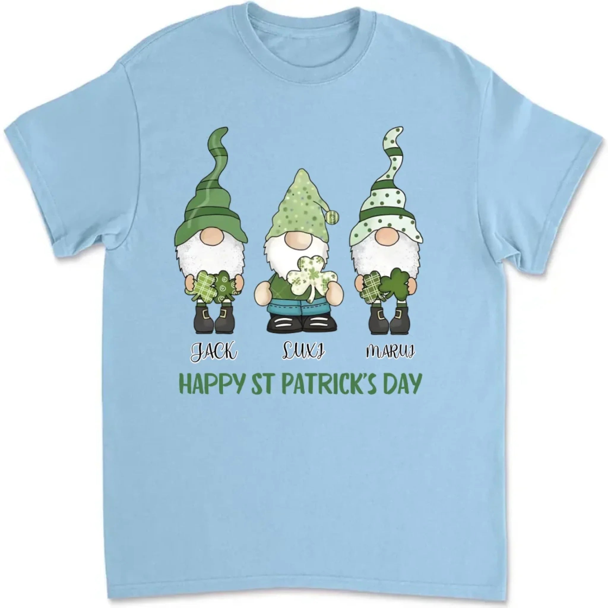 St Patrick's Day Tee, Four Gnomes in a Row with Happy St. Patrick's Design 763400 - DiyGiftly