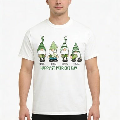 St Patrick's Day Tee, Four Gnomes in a Row with Happy St. Patrick's Design 763400 - DiyGiftly