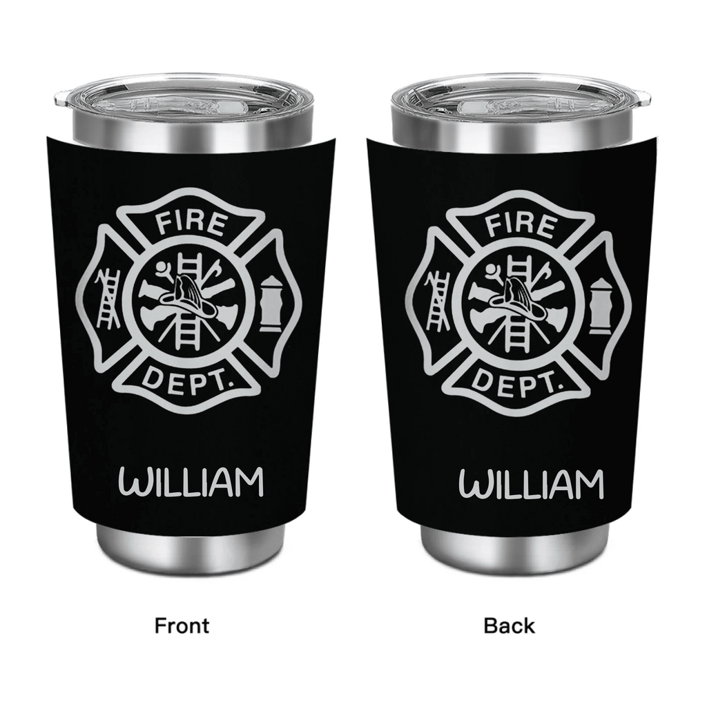 Personalized Firefighter Tumbler Engraved Insulated 20oz 30oz close view