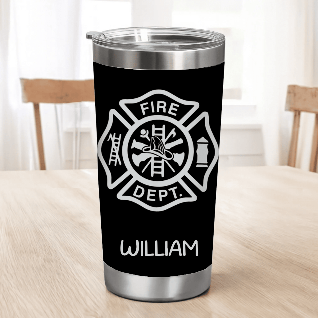 Personalized Firefighter Tumbler Engraved Insulated 20oz 30oz engraved detail