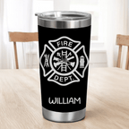 Personalized Firefighter Tumbler Engraved Insulated 20oz 30oz engraved detail