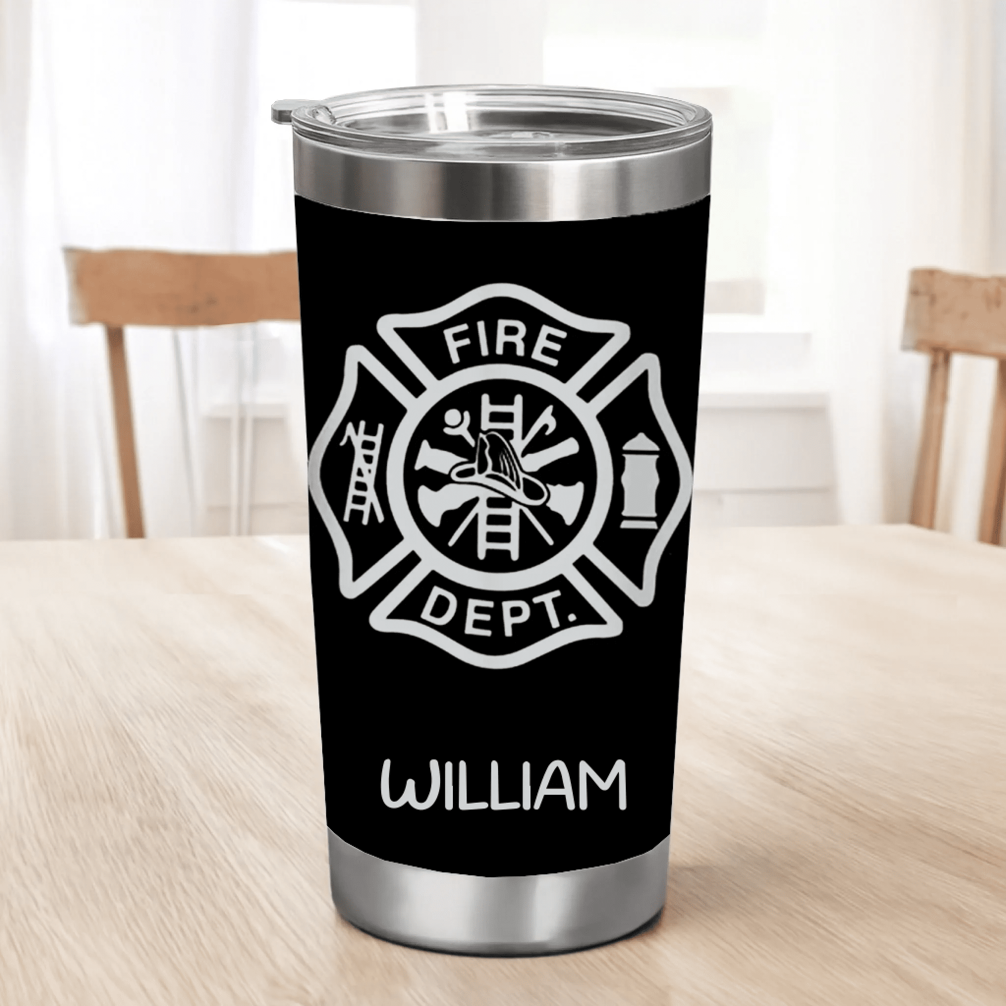 Personalized Firefighter Tumbler Engraved Insulated 20oz 30oz engraved detail