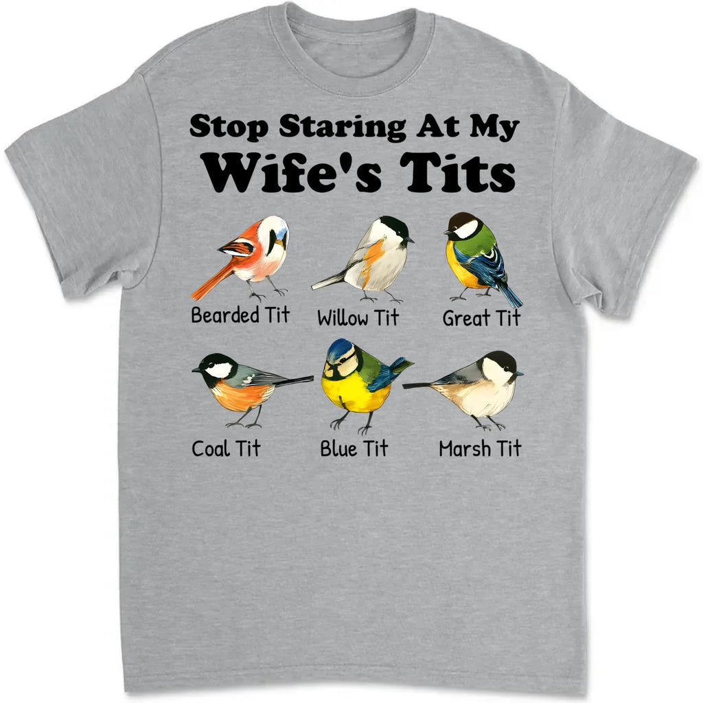 Stop Staring at My Wife – Personalized T-Shirt with Custom Name – Couple Matching Shirt, Anniversary Gift, Valentine’s Day Present for Him, Customized Men’s Graphic Shirt 1056797 - DiyGiftly