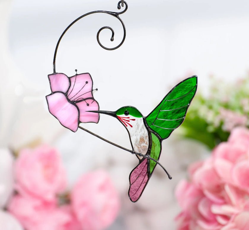Sun Catcher Glass Birds with Flower Wall Window Hangings Unique Gifts for Bird Lover - DiyGiftly