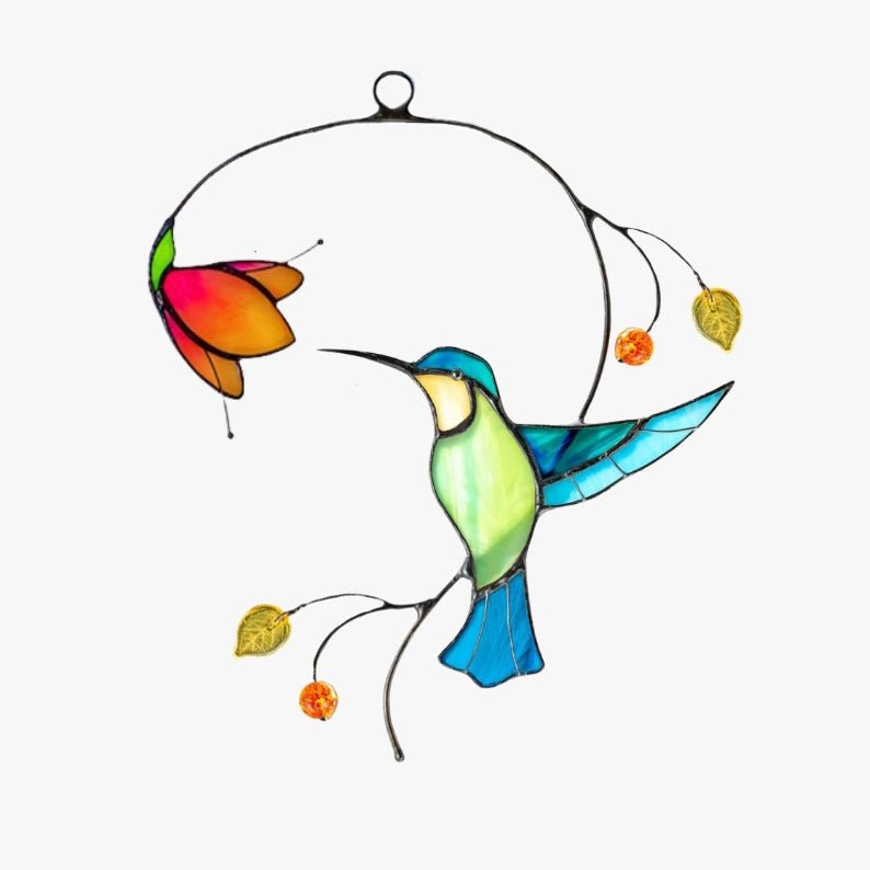 Sun Catcher Glass Blue Birds with Flower Wall Window Hangings Unique Gifts for Bird Lover - DiyGiftly