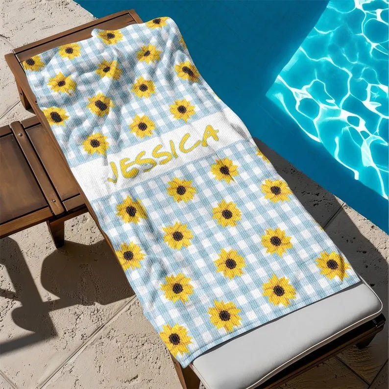 Sunflower Beach Towel, Floral Personalized Beach Towel, Custom Name Beach Towel, Flower Pool Towel, Happy Mother's Day Gift, Floral Towel 84999680 - DiyGiftly