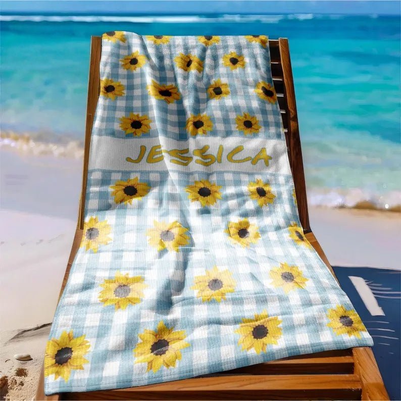 Sunflower Beach Towel, Floral Personalized Beach Towel, Custom Name Beach Towel, Flower Pool Towel, Happy Mother's Day Gift, Floral Towel 84999680 - DiyGiftly