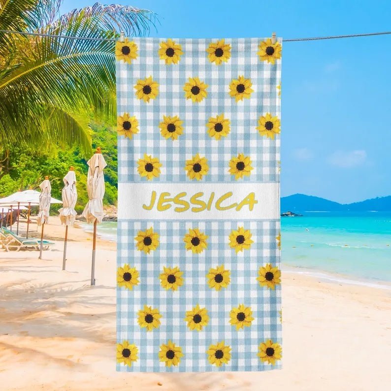 Sunflower Beach Towel, Floral Personalized Beach Towel, Custom Name Beach Towel, Flower Pool Towel, Happy Mother's Day Gift, Floral Towel 84999680 - DiyGiftly