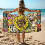 Sunflower Bee Custom Name Beach Towel, Peace Sign Sunflower Flower Beach Towel,Flower Pool Towel, Personalized Beach Towel Hippie Lover Gift 65604096 - DiyGiftly