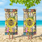 Sunflower Bee Custom Name Beach Towel, Peace Sign Sunflower Flower Beach Towel,Flower Pool Towel, Personalized Beach Towel Hippie Lover Gift 65604096 - DiyGiftly