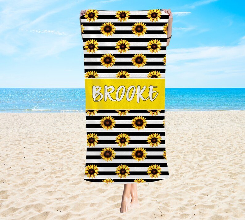 Sunflower Custom Beach Towel, Personalized Beach Towel, Monogram beach Towels, Beach Towel with name for kids adults him her, flower 55777536 - DiyGiftly