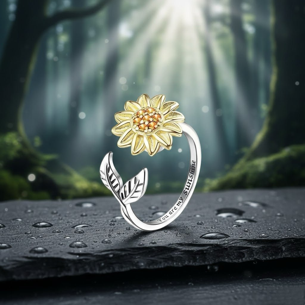 gifts for wife Sunflower Fidget Ring – Adjustable Stress Relief Ring Jewelry Gift for Him/Her detail 3