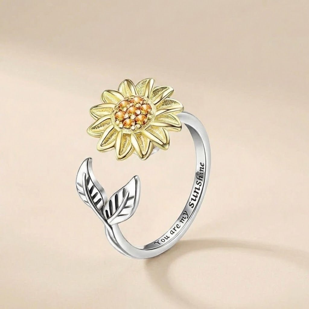 gifts for wife Sunflower Fidget Ring – Adjustable Stress Relief Ring Jewelry Gift for Him/Her detail 4