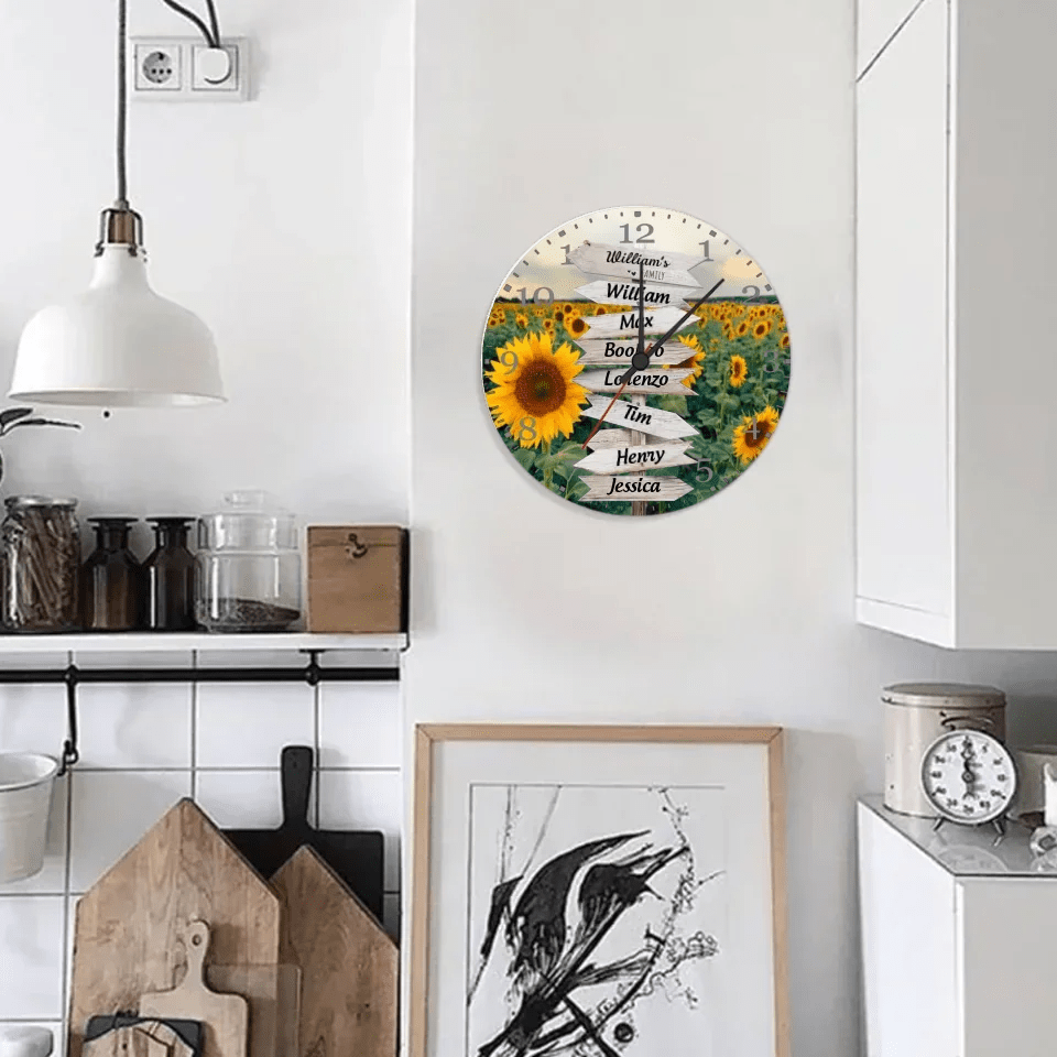 custom names wooden floral wall clock as a new home gift