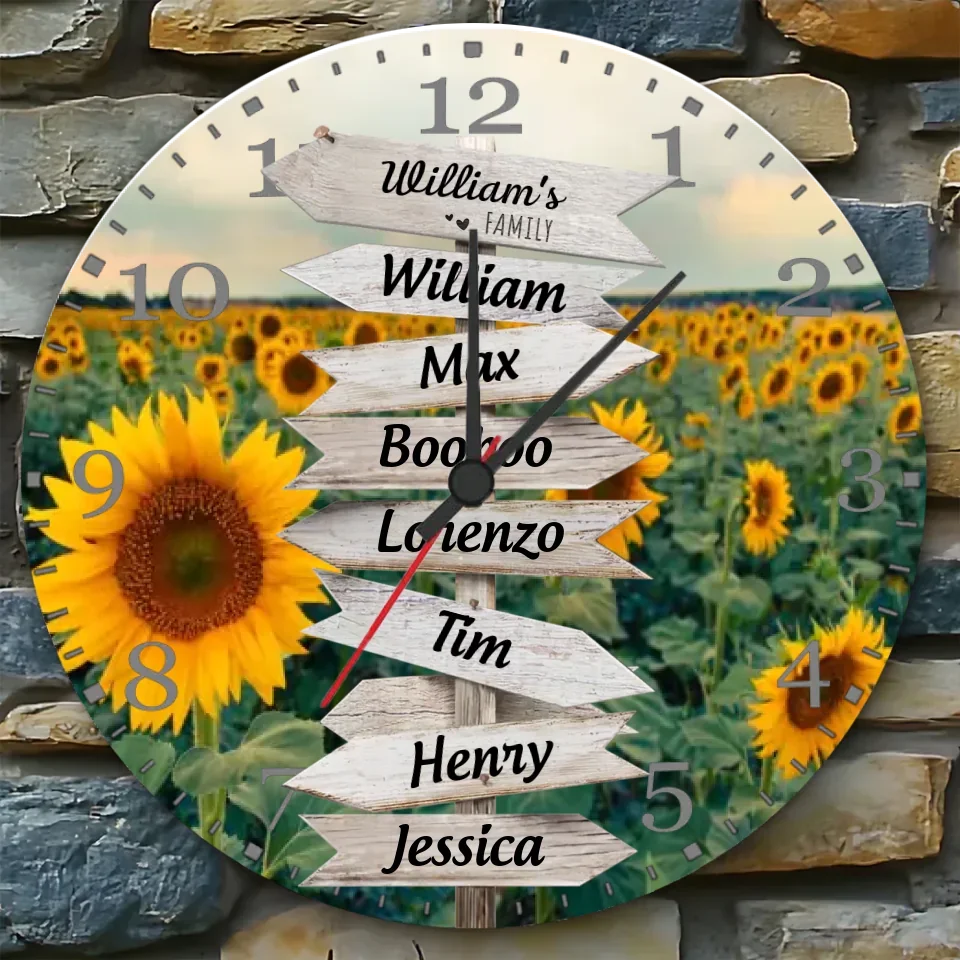 custom names wooden floral wall clock for living room decor