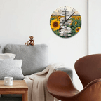 sunflower field wall art custom names wooden floral wall clock for living room decor