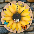 sunflower grandma and grandkids custom name wooden floral wall clock as a christmas gift