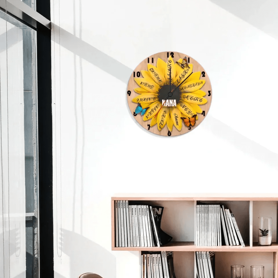 custom name wooden floral wall clock keepsake as a new home gift