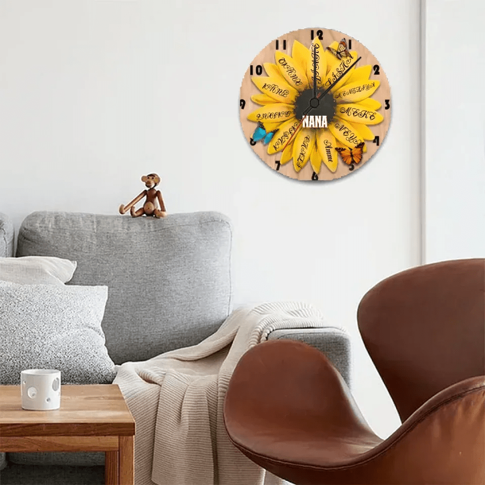 custom name wooden floral wall clock keepsake for living room decor
