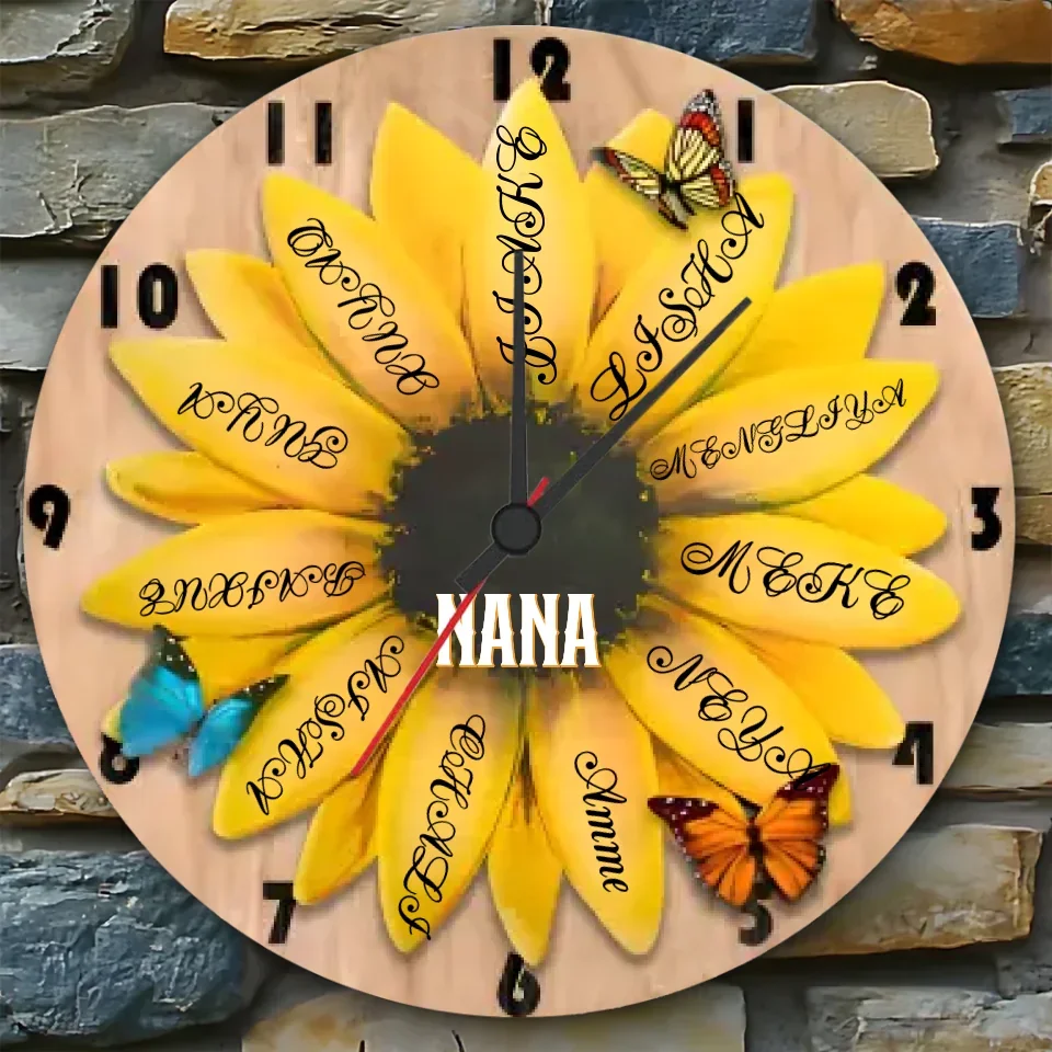 custom name wooden floral wall clock for living room decor