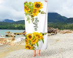 Sunflowers Personalized Beach Towel Cotton Polyester Summer Colors Beach Name Bridal Shower Gift Boho Wedding Honeymoon Gift Yellow Green 82040576 - DiyGiftly