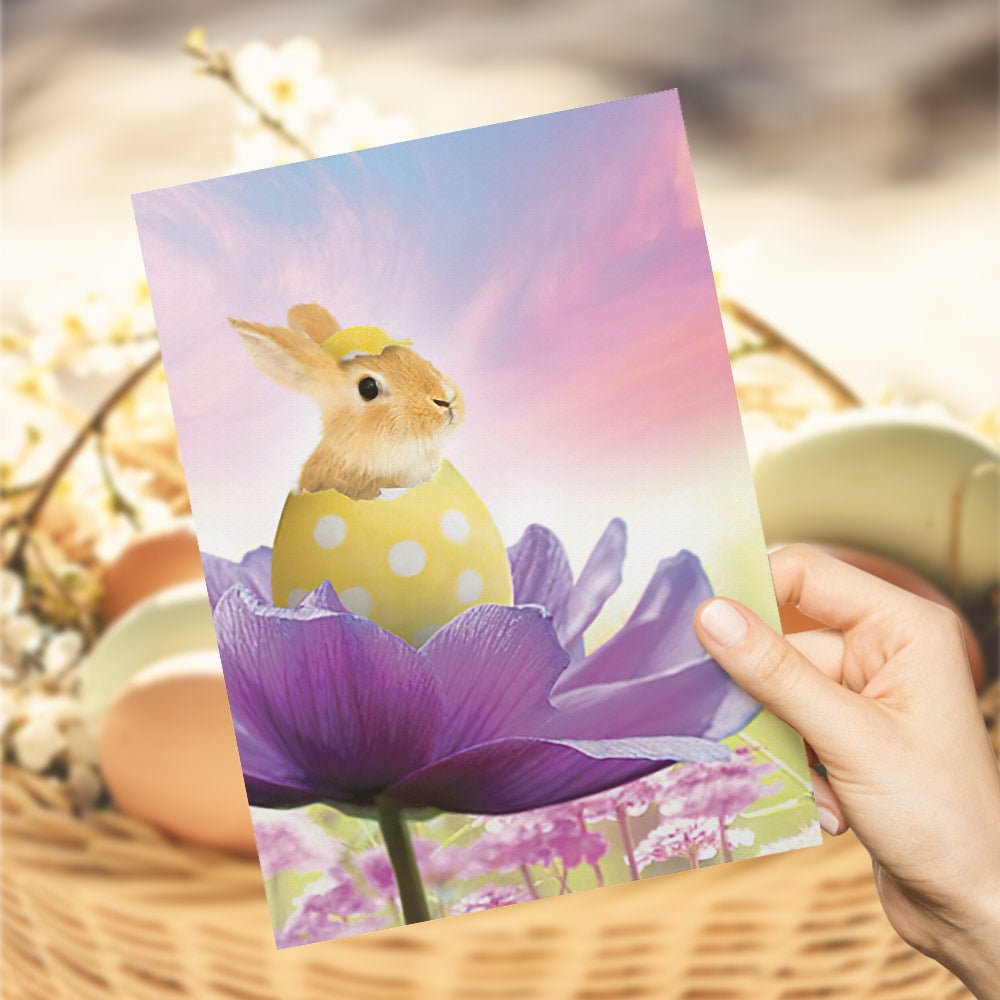 Sweet Easter Bunny with Purple Flowers Gift Card – Spring Greeting Card - DiyGiftly