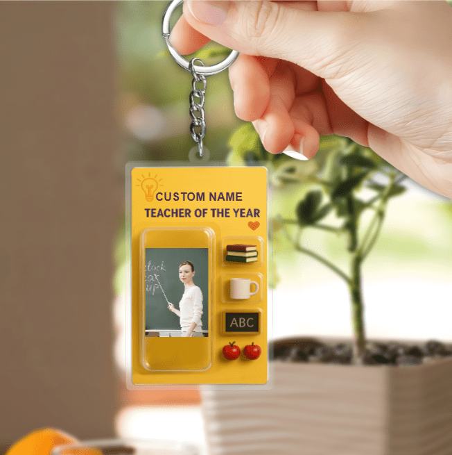Teacher Of The Year – Acrylic Keychain, Personalized Teacher Gift, Custom Engraved Key Ring, Appreciation Keepsake for Educators, End - of - Year or Classroom Present 39410176 - DiyGiftly