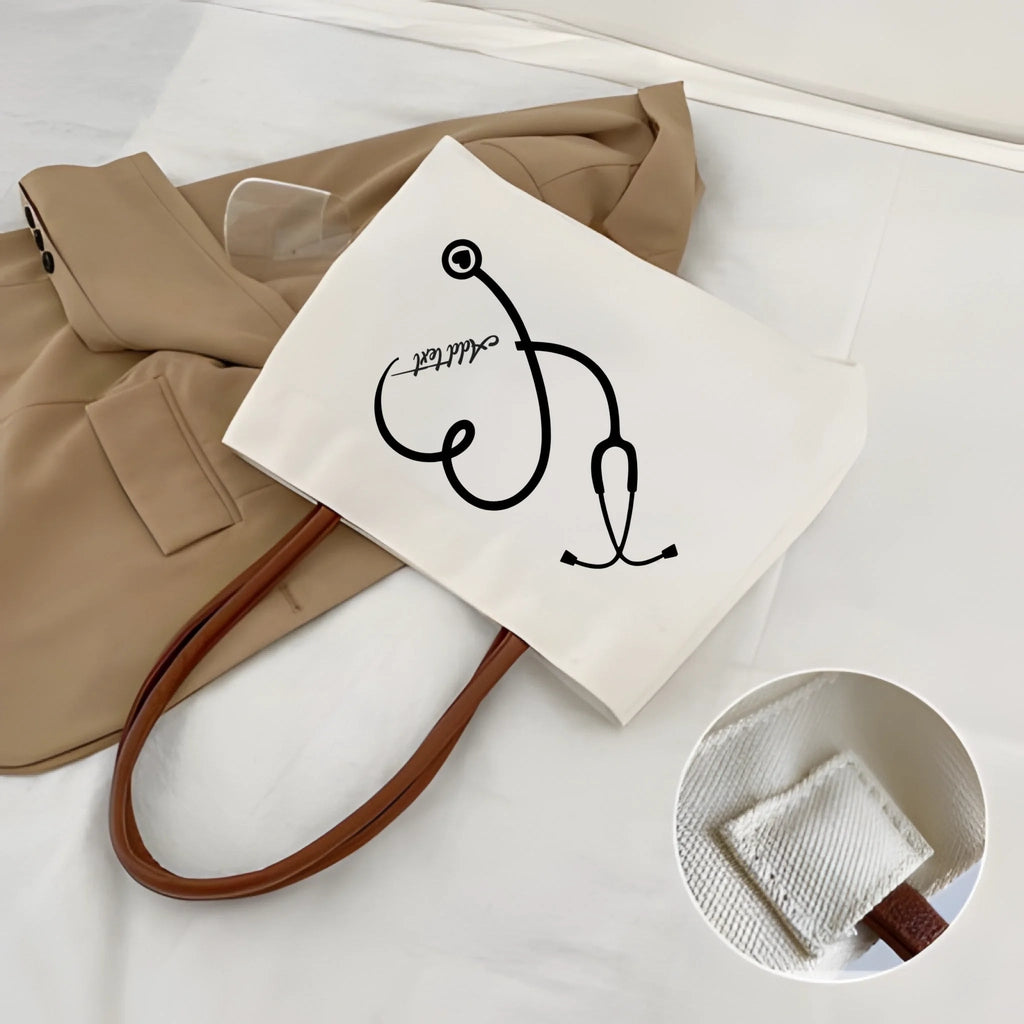 "Thank You for Saving Lives Every Day" – Personalized Stethoscope Heart Nurse Canvas Tote Bag – Custom Name Graduation Gift for New Nurse & Nursing Student 1147983 - DiyGiftly