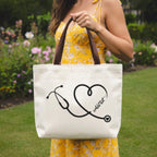 "Thank You for Saving Lives Every Day" – Personalized Stethoscope Heart Nurse Canvas Tote Bag – Custom Name Graduation Gift for New Nurse & Nursing Student 1147983 - DiyGiftly