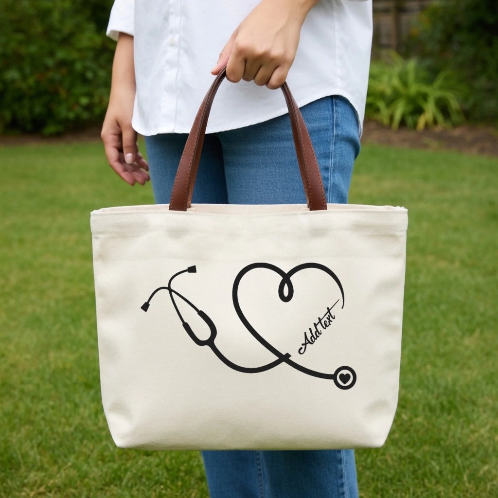 "Thank You for Saving Lives Every Day" – Personalized Stethoscope Heart Nurse Canvas Tote Bag – Custom Name Graduation Gift for New Nurse & Nursing Student 1147983 - DiyGiftly