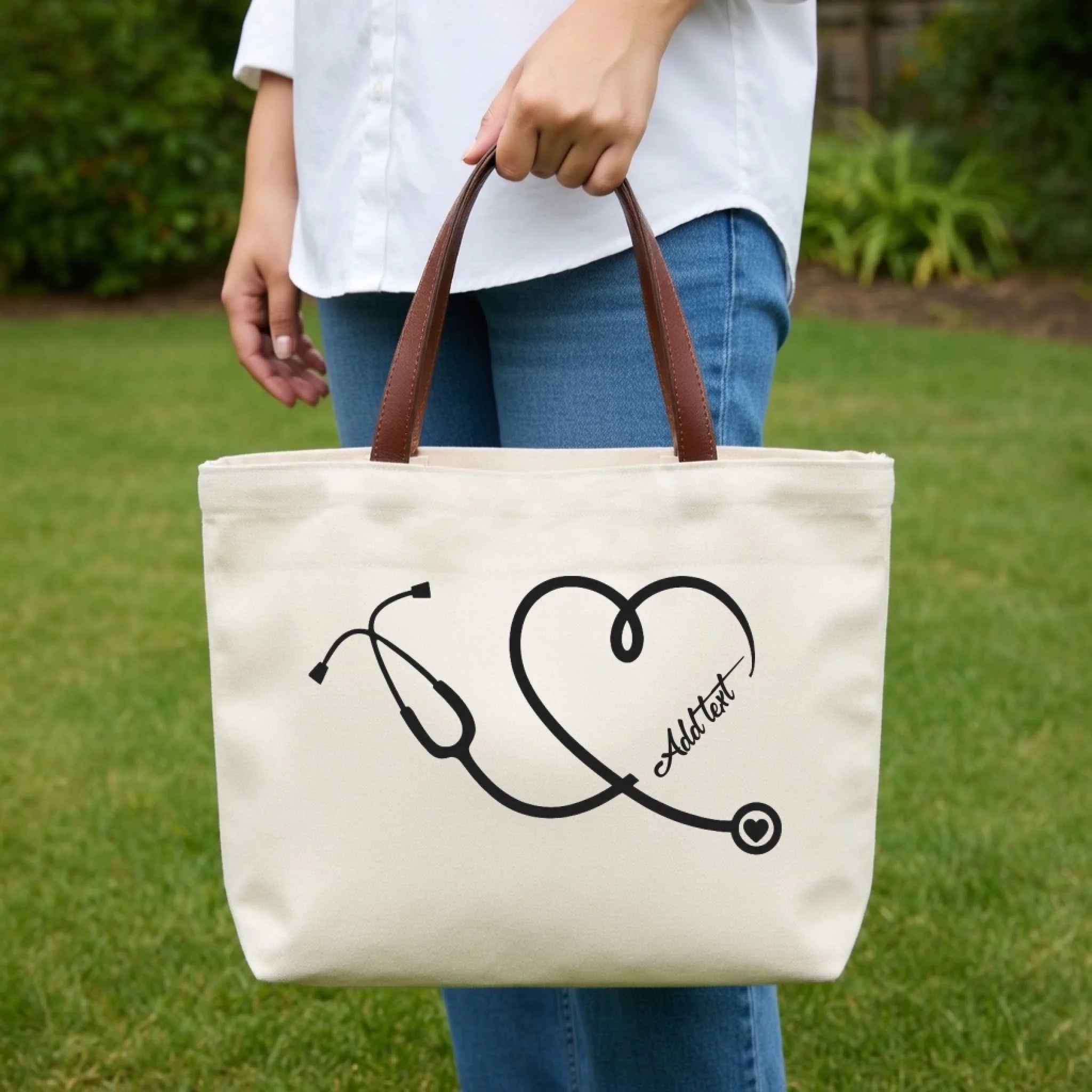 "Thank You for Saving Lives Every Day" – Personalized Stethoscope Heart Nurse Canvas Tote Bag – Custom Name Graduation Gift for New Nurse & Nursing Student 1147983 - DiyGiftly