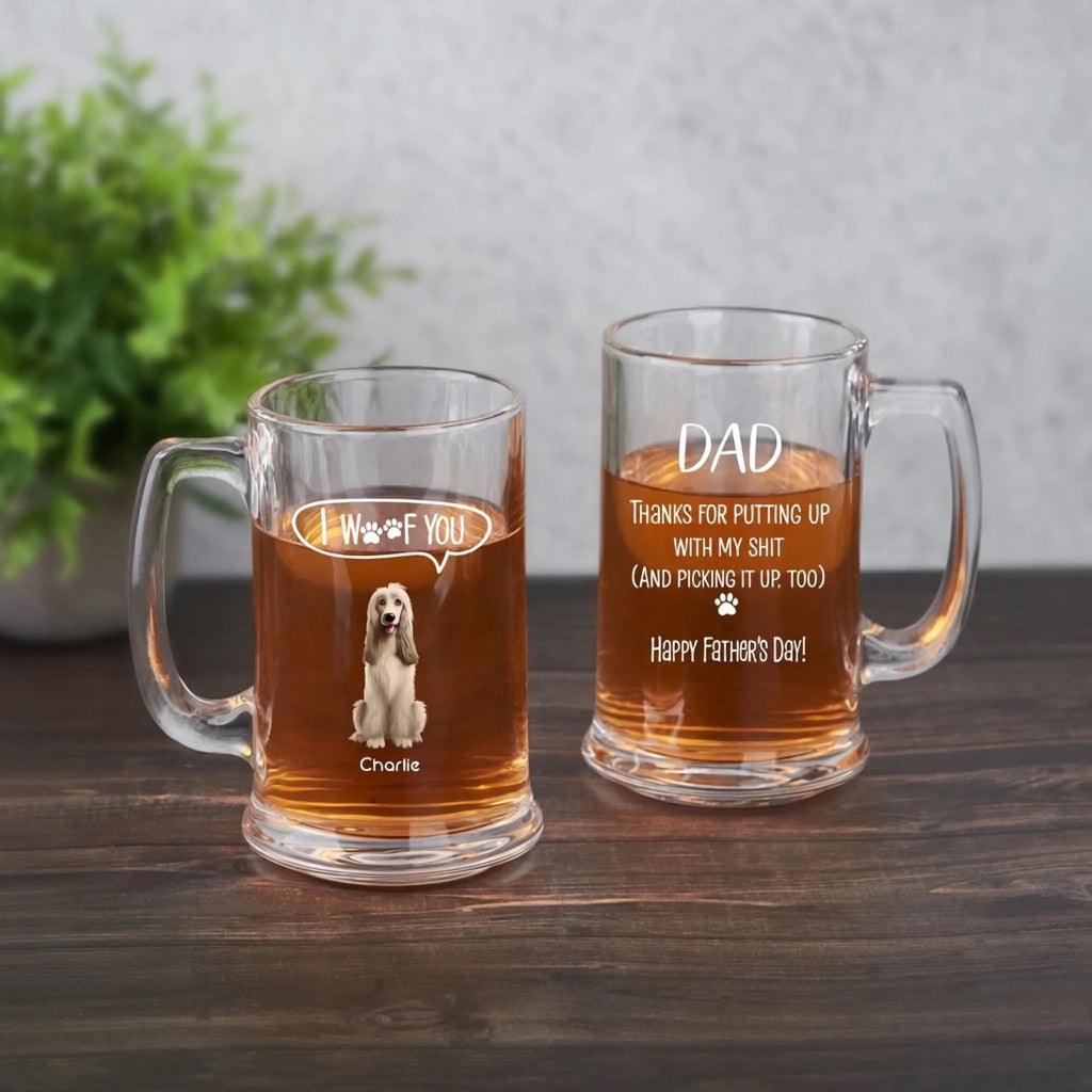 "Thanks Dad, We Woof You" – Personalized Dog Dad Beer Mug | Custom Photo Beer Glass Gift for Father's Day 1155392 1155406 - DiyGiftly
