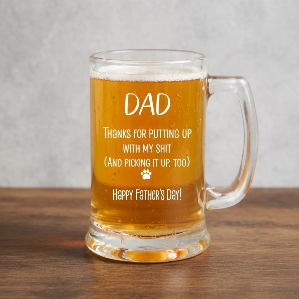 "Thanks Dad, We Woof You" – Personalized Dog Dad Beer Mug | Custom Photo Beer Glass Gift for Father's Day 1155392 1155406 - DiyGiftly