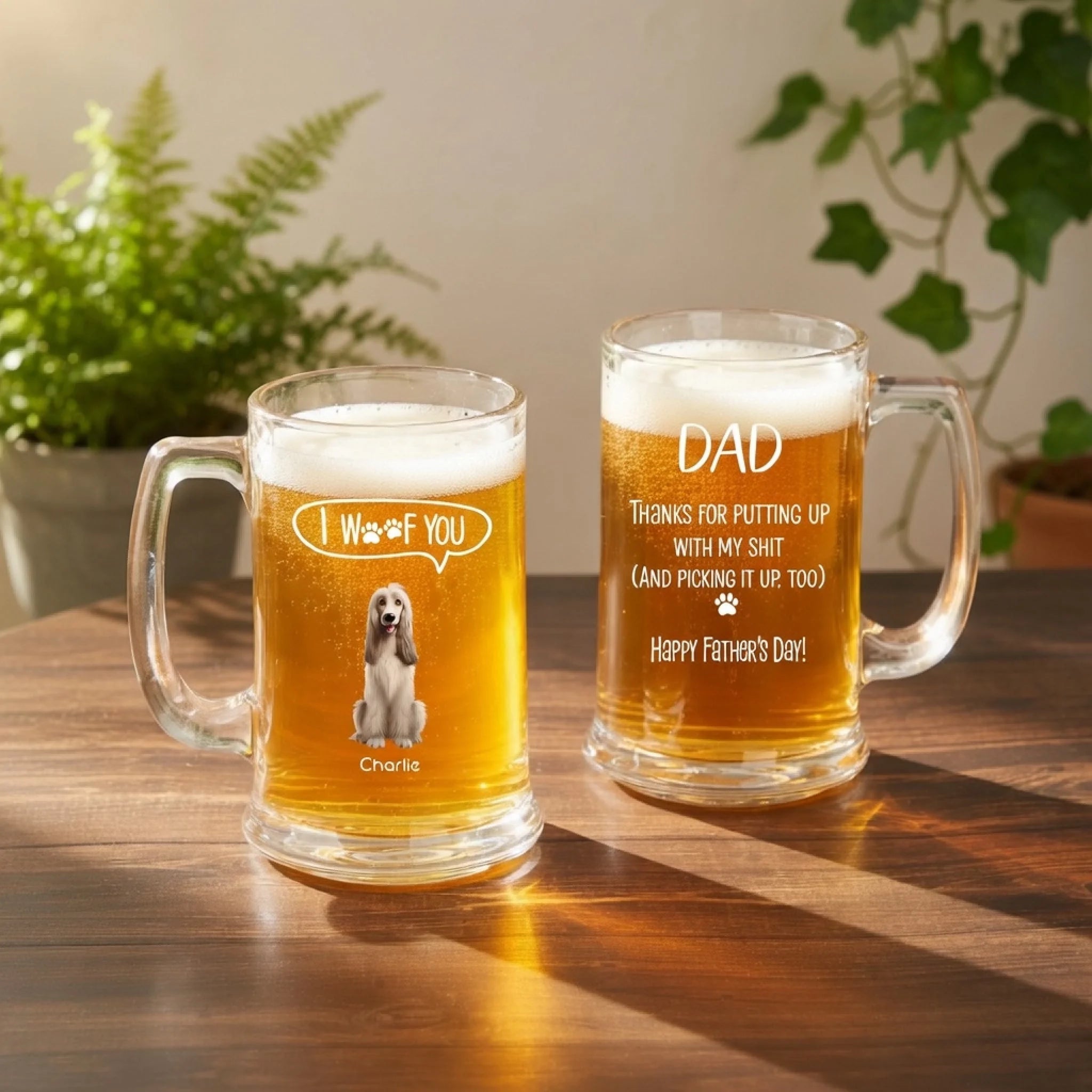 "Thanks Dad, We Woof You" – Personalized Dog Dad Beer Mug | Custom Photo Beer Glass Gift for Father's Day 1155392 1155406 - DiyGiftly