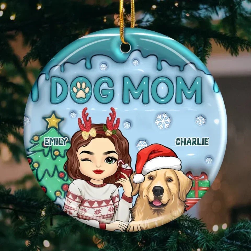 The Best Dog Mum Ever - Dog & Cat Personalized Custom 3D Inflated Effect Printed Ornament - Ceramic Round Shaped - Christmas Gift For Pet Owners, Pet Lovers 687030 - DiyGiftly