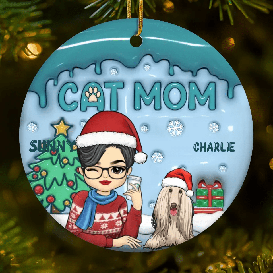 The Best Dog Mum Ever - Dog & Cat Personalized Custom 3D Inflated Effect Printed Ornament - Ceramic Round Shaped - Christmas Gift For Pet Owners, Pet Lovers 687030 - DiyGiftly