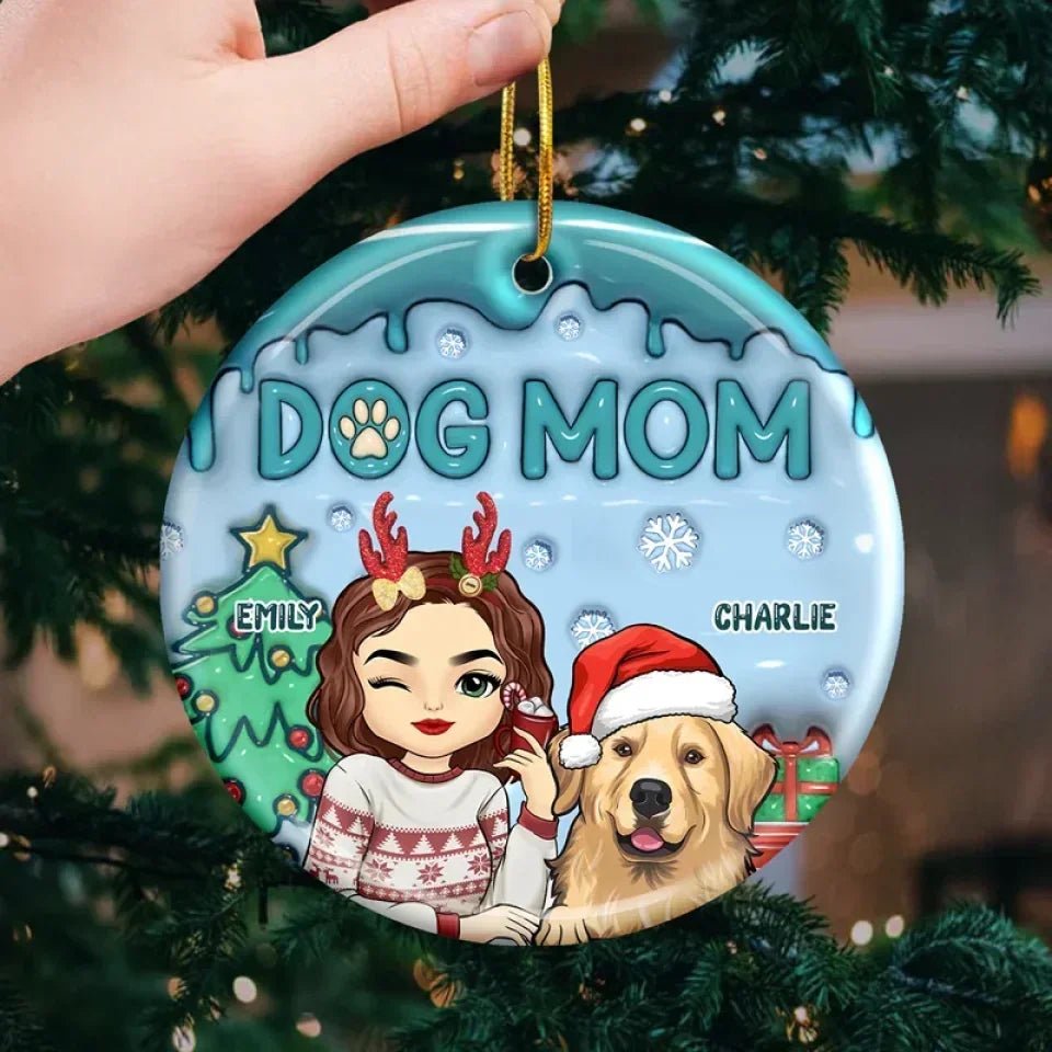 The Best Dog Mum Ever - Dog & Cat Personalized Custom 3D Inflated Effect Printed Ornament - Ceramic Round Shaped - Christmas Gift For Pet Owners, Pet Lovers 687030 - DiyGiftly