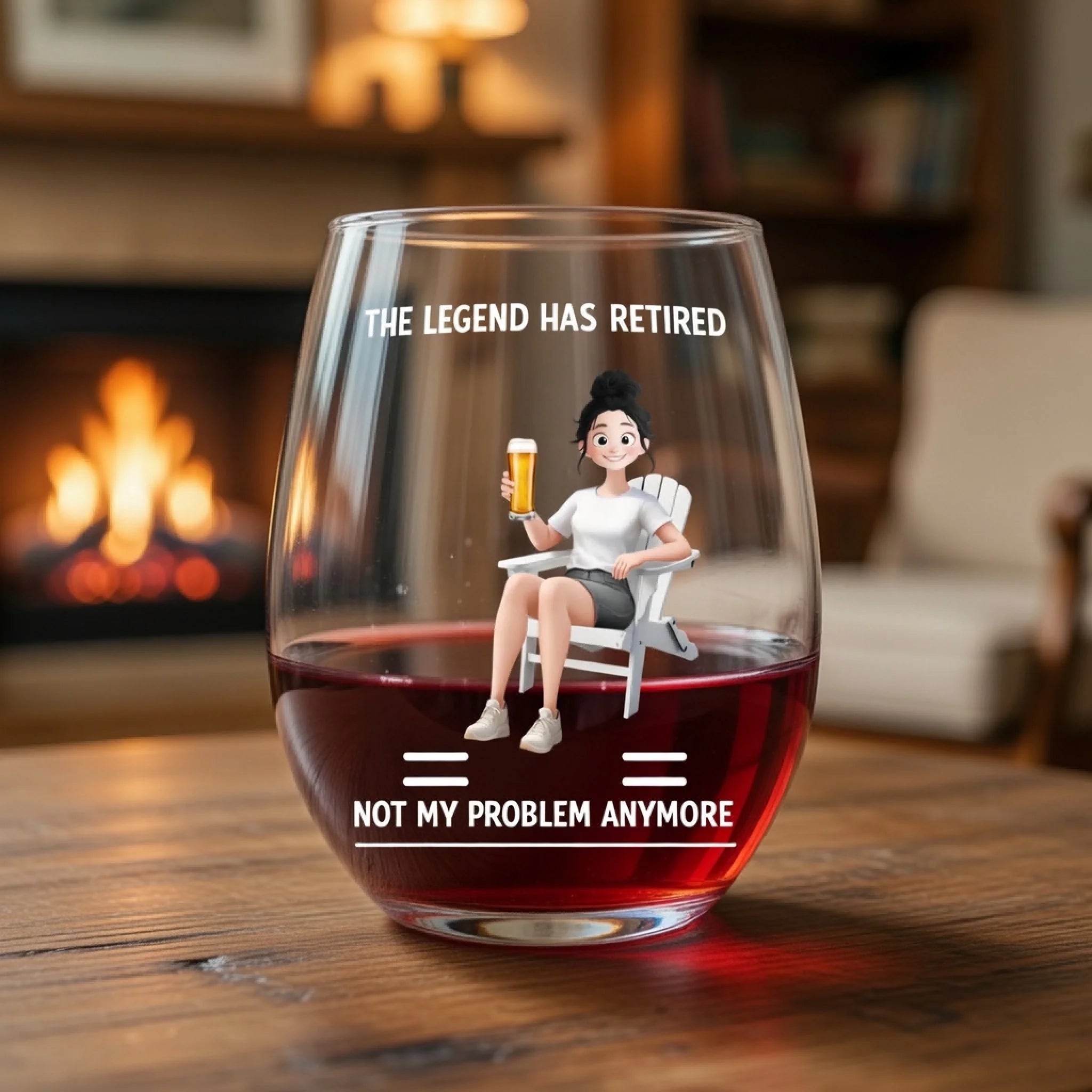 "The Legend Has Retired – Not My Problem Anymore" Personalized Stemless Wine Glass – Custom Retirement Gift for Women, Funny Stemless Wine Tumbler for Relaxing Evenings 1152591 - DiyGiftly